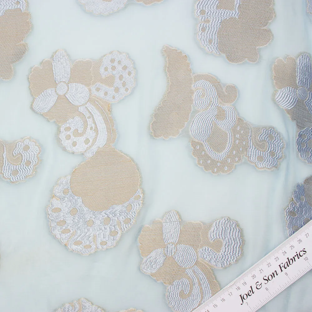 Pastel Blue/Gold Metallic Silk Chiffon (A 1.50m Piece)