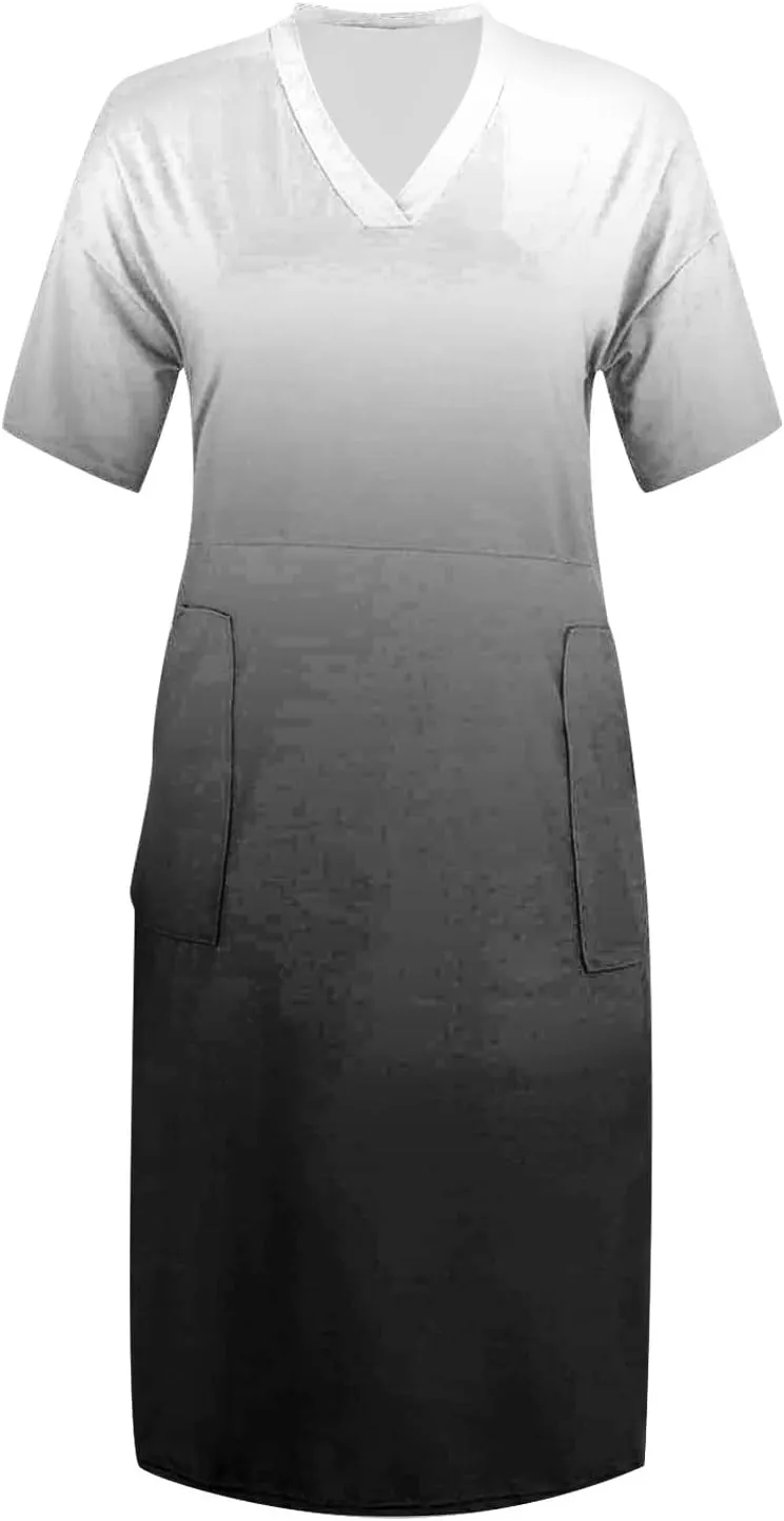 Plus Size Dresses for Curvy Women Summer Dresses 2024 Short Sleeve V Neck Knee Length Midi Beach Dress with Pockets