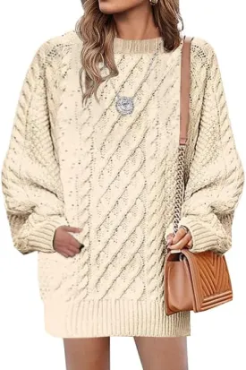 Plus Size Sweater Dress for Women 2024 Fall Trendy Long Sleeve Cable Knit Sweaters Chunky Sweater Dress