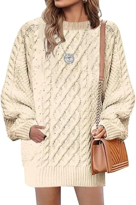 Plus Size Sweater Dress for Women 2024 Fall Trendy Long Sleeve Cable Knit Sweaters Chunky Sweater Dress