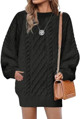 Plus Size Sweater Dress for Women 2024 Fall Trendy Long Sleeve Cable Knit Sweaters Chunky Sweater Dress