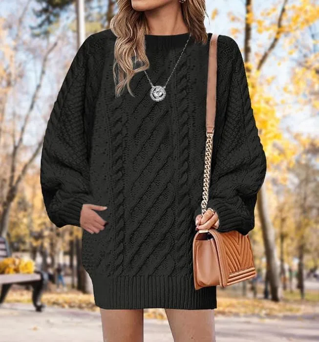 Plus Size Sweater Dress for Women 2024 Fall Trendy Long Sleeve Cable Knit Sweaters Chunky Sweater Dress