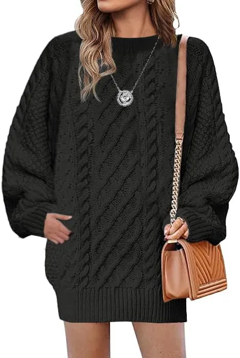 Plus Size Sweater Dress for Women 2024 Fall Trendy Long Sleeve Cable Knit Sweaters Chunky Sweater Dress