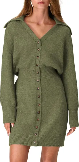 PRETTYGARDEN Sweater Dresses for Women 2025 Trendy Long Sleeve Button Down Short Spring Dress