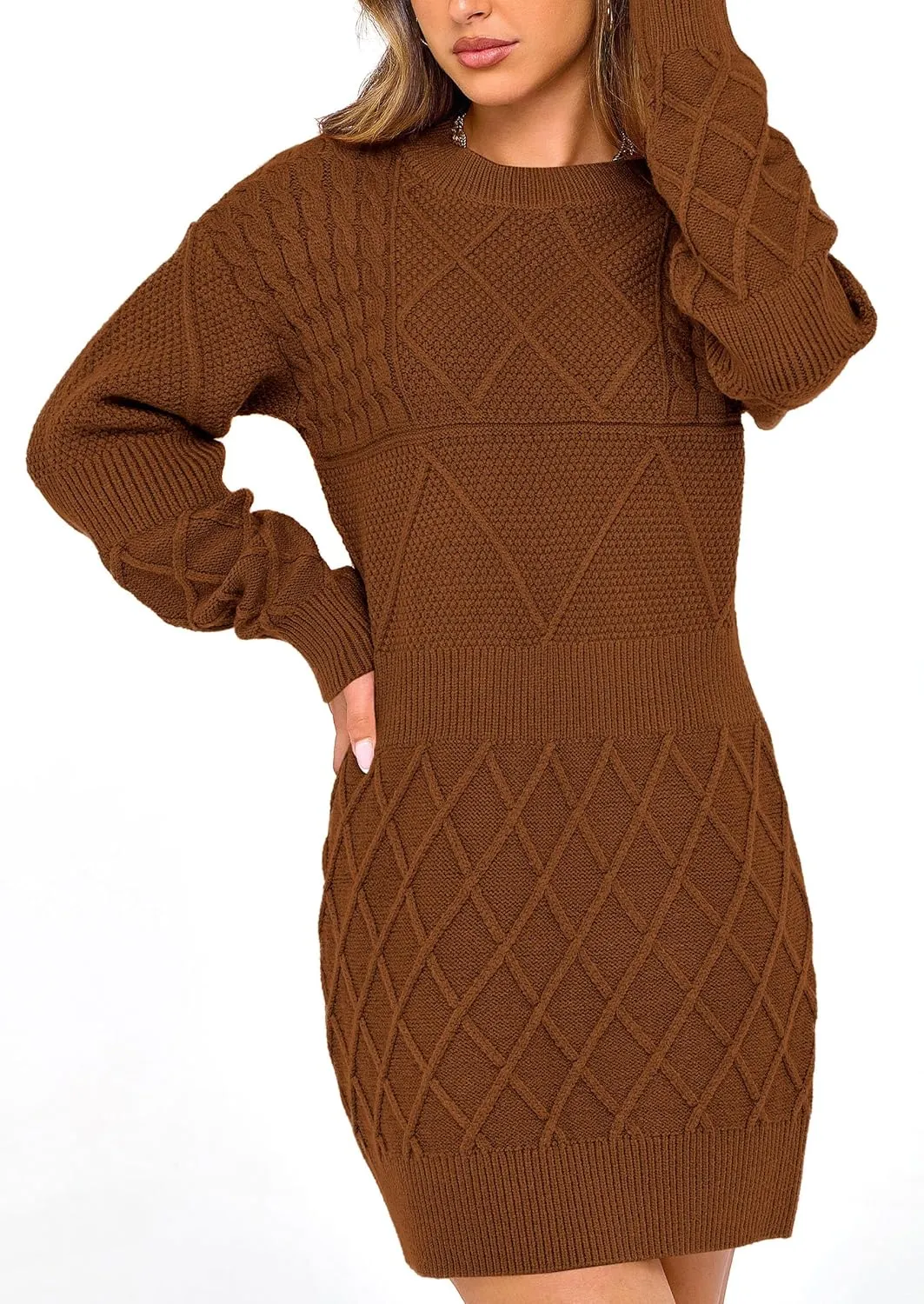 PRETTYGARDEN Women's Winter Long Sleeve Short Sweater Dress Chunky Ribbed Knit Tunic Pullover Oversized Fall Sweaters