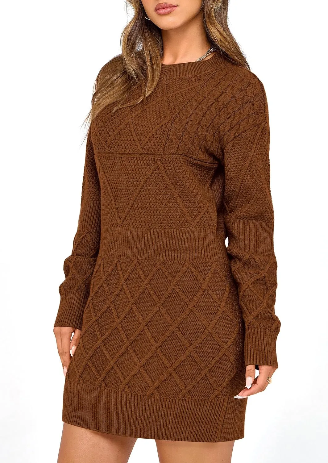 PRETTYGARDEN Women's Winter Long Sleeve Short Sweater Dress Chunky Ribbed Knit Tunic Pullover Oversized Fall Sweaters