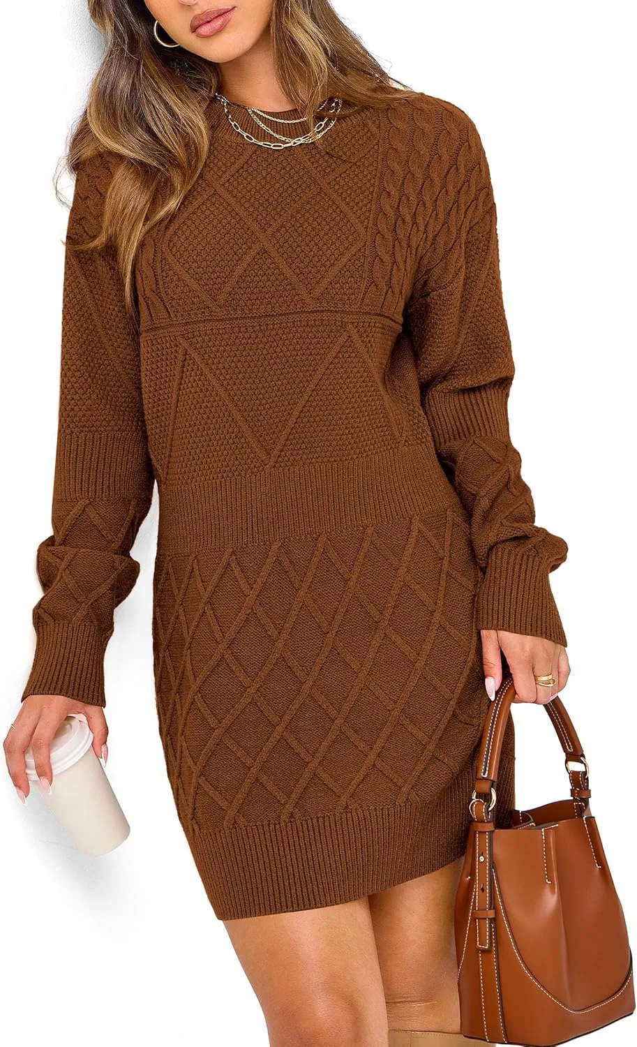 PRETTYGARDEN Women's Winter Long Sleeve Short Sweater Dress Chunky Ribbed Knit Tunic Pullover Oversized Fall Sweaters