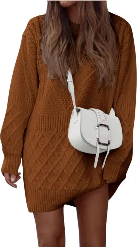 PRETTYGARDEN Women's Winter Long Sleeve Short Sweater Dress Chunky Ribbed Knit Tunic Pullover Oversized Fall Sweaters