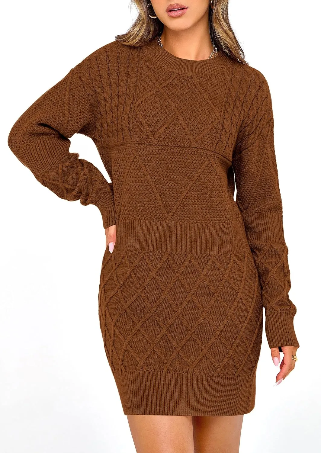 PRETTYGARDEN Women's Winter Long Sleeve Short Sweater Dress Chunky Ribbed Knit Tunic Pullover Oversized Fall Sweaters