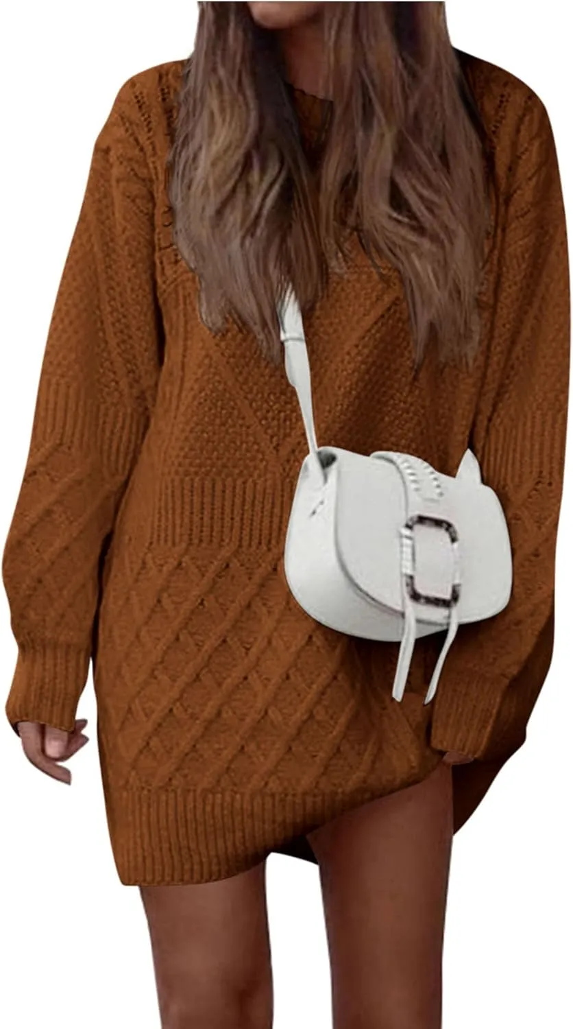 PRETTYGARDEN Women's Winter Long Sleeve Short Sweater Dress Chunky Ribbed Knit Tunic Pullover Oversized Fall Sweaters