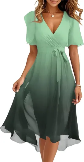 Pub Short Sleeve Summer Dress Women Hip Crop Comfort Loose Fitting for Women V Neck