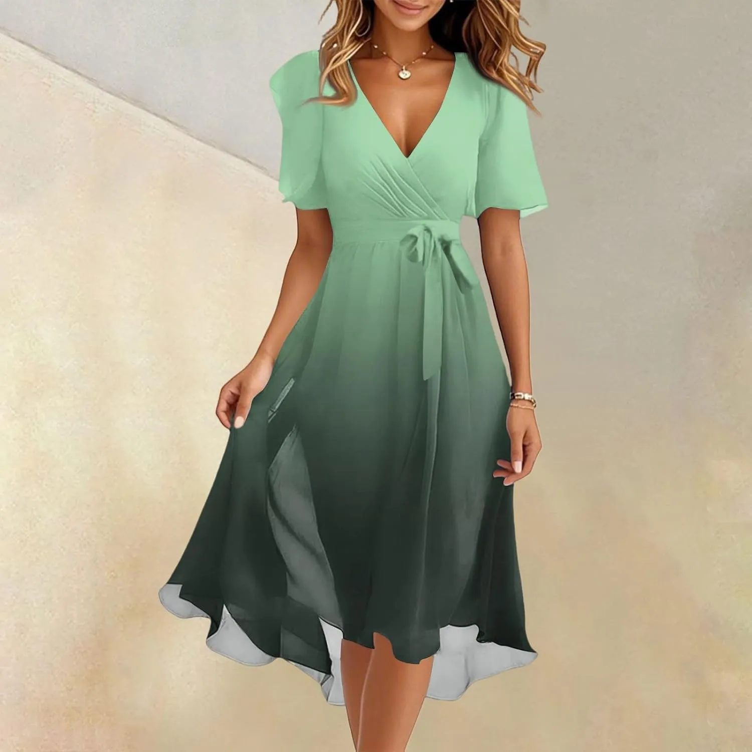 Pub Short Sleeve Summer Dress Women Hip Crop Comfort Loose Fitting for Women V Neck
