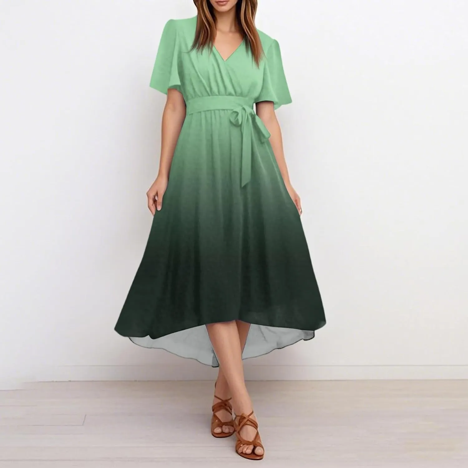 Pub Short Sleeve Summer Dress Women Hip Crop Comfort Loose Fitting for Women V Neck
