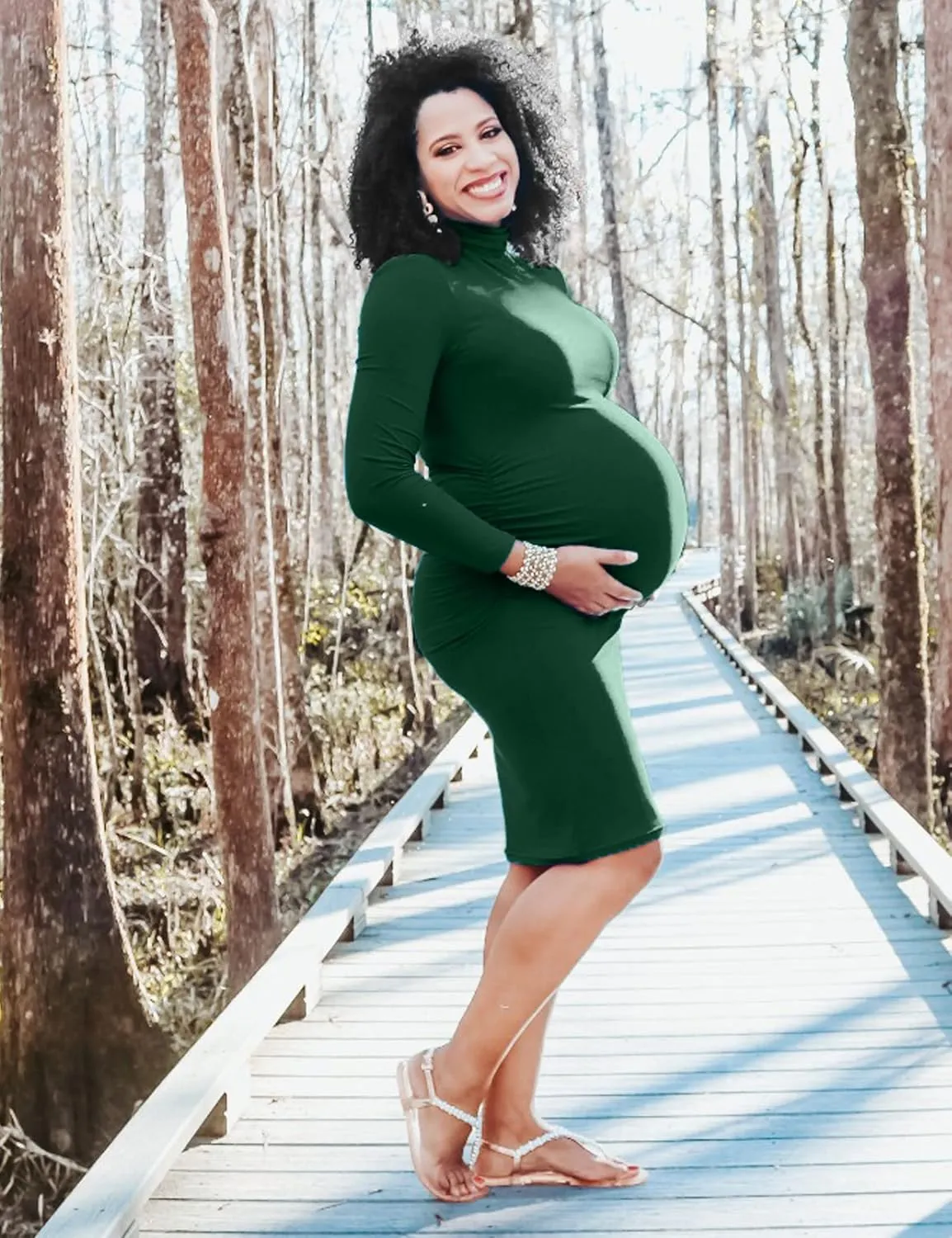 Rheane Turtleneck Maternity Dress, Pregnancy Dress for Fall & Winter; Maternity Sweater Dress for Baby Shower, Christmas