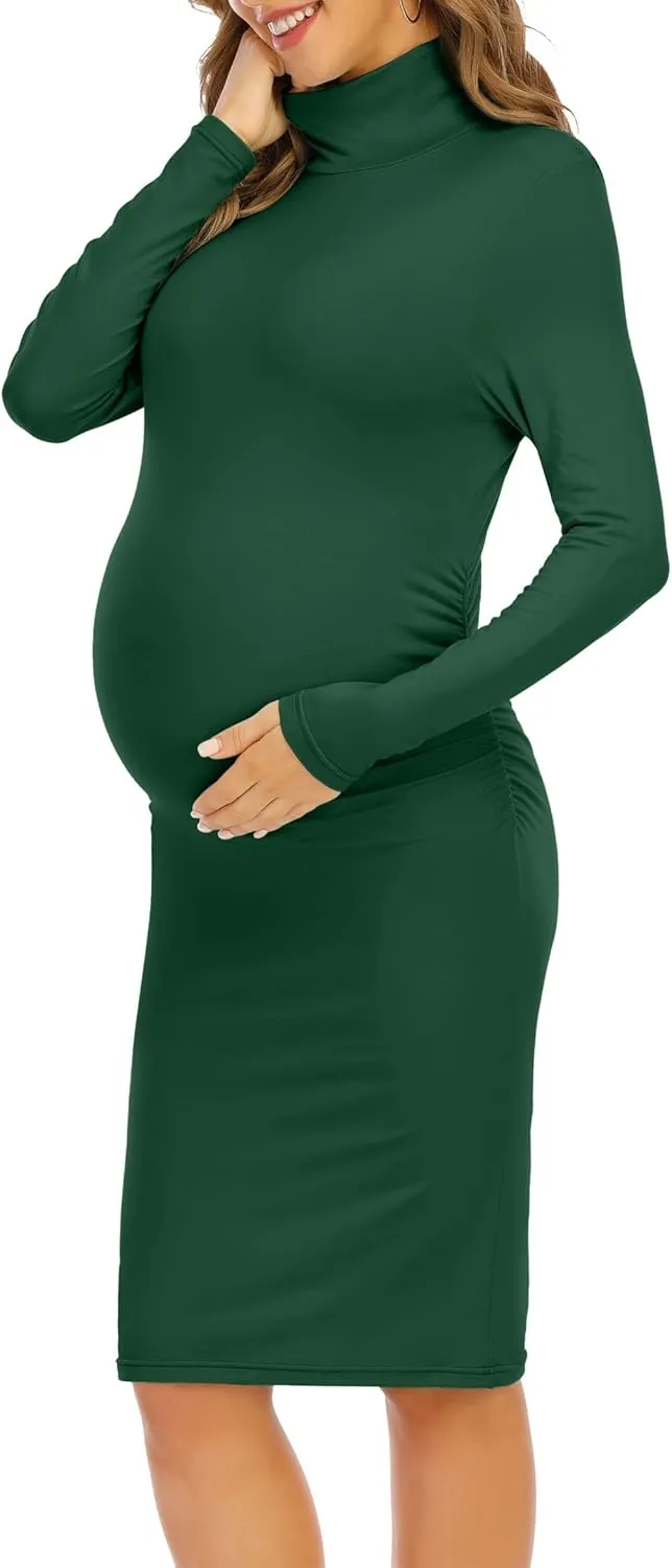 Rheane Turtleneck Maternity Dress, Pregnancy Dress for Fall & Winter; Maternity Sweater Dress for Baby Shower, Christmas