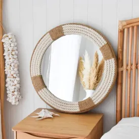 Round Wall Mirror Large Decorative Wall Mounted | Nautical Multicolor Jute Rope for Rustic Farmhouse Wall Mirror Modern Decorative for Bathroom, Living Room, Bedroom, Entryway (18 inch)
