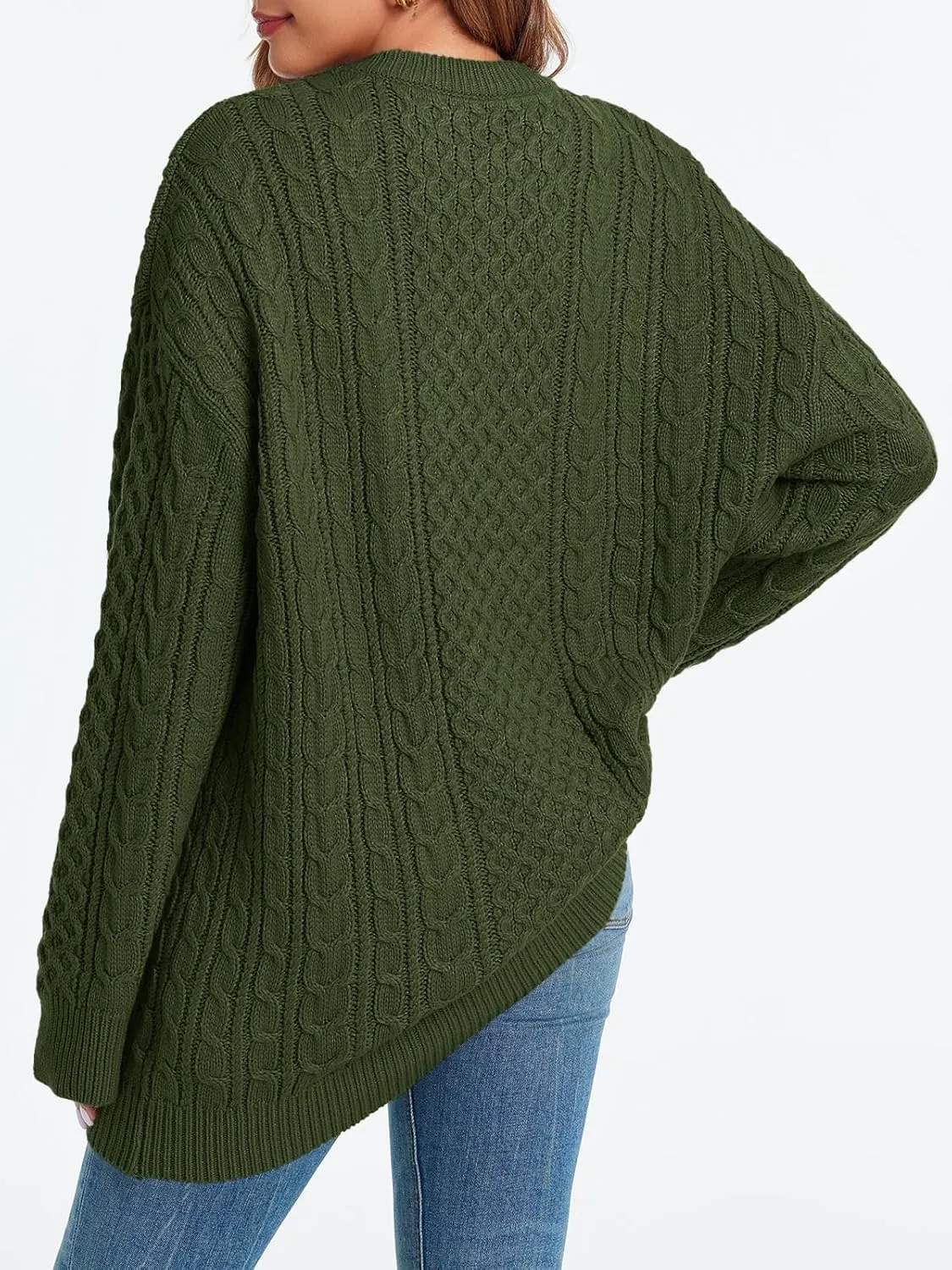 Saodimallsu Womens Oversized Sweaters Chunky Cable Knit Crewneck Long Sleeve Loose Tunic Sweater Tops