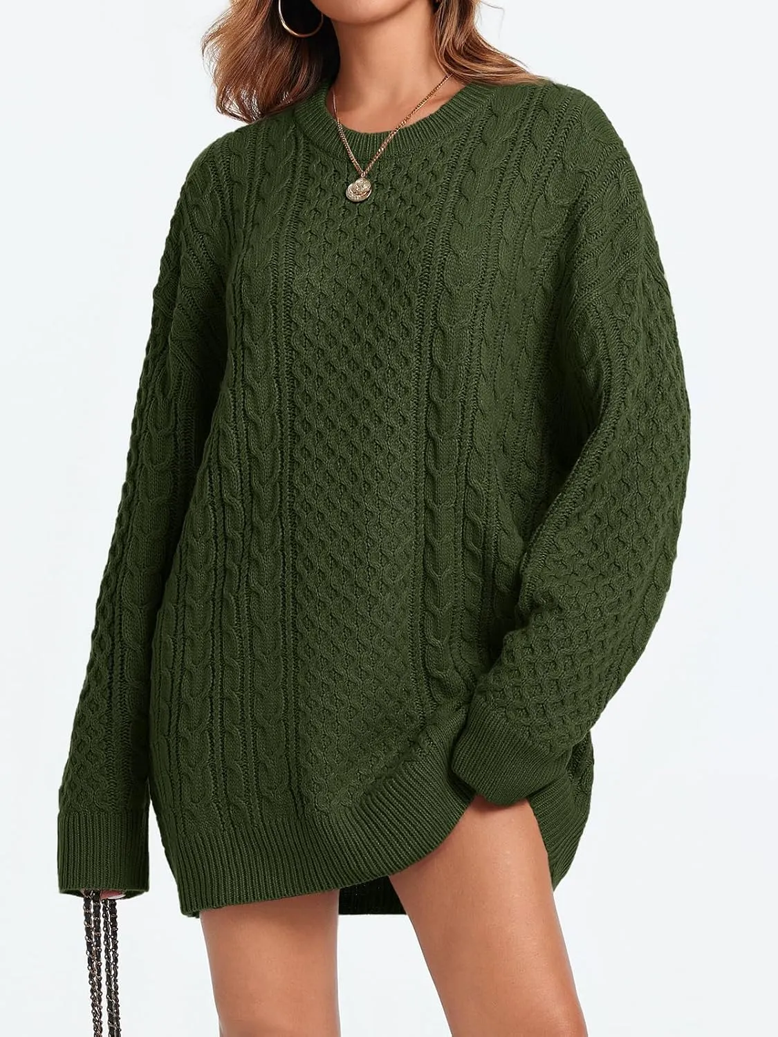 Saodimallsu Womens Oversized Sweaters Chunky Cable Knit Crewneck Long Sleeve Loose Tunic Sweater Tops