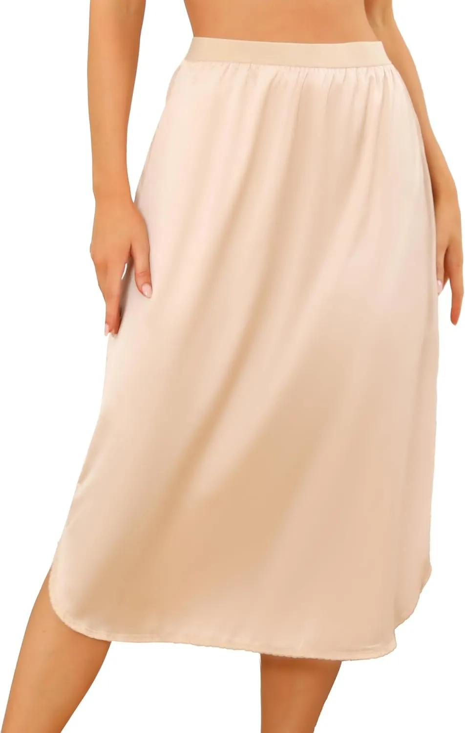 Vlazom Women's Satin Half Slip Under Slip Long Underskirt Half Slips for Under Dresses Slip Side Slit Size S-XXL