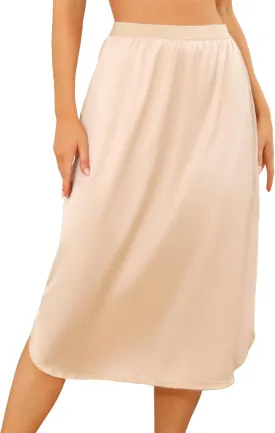 Vlazom Women's Satin Half Slip Under Slip Long Underskirt Half Slips for Under Dresses Slip Side Slit Size S-XXL