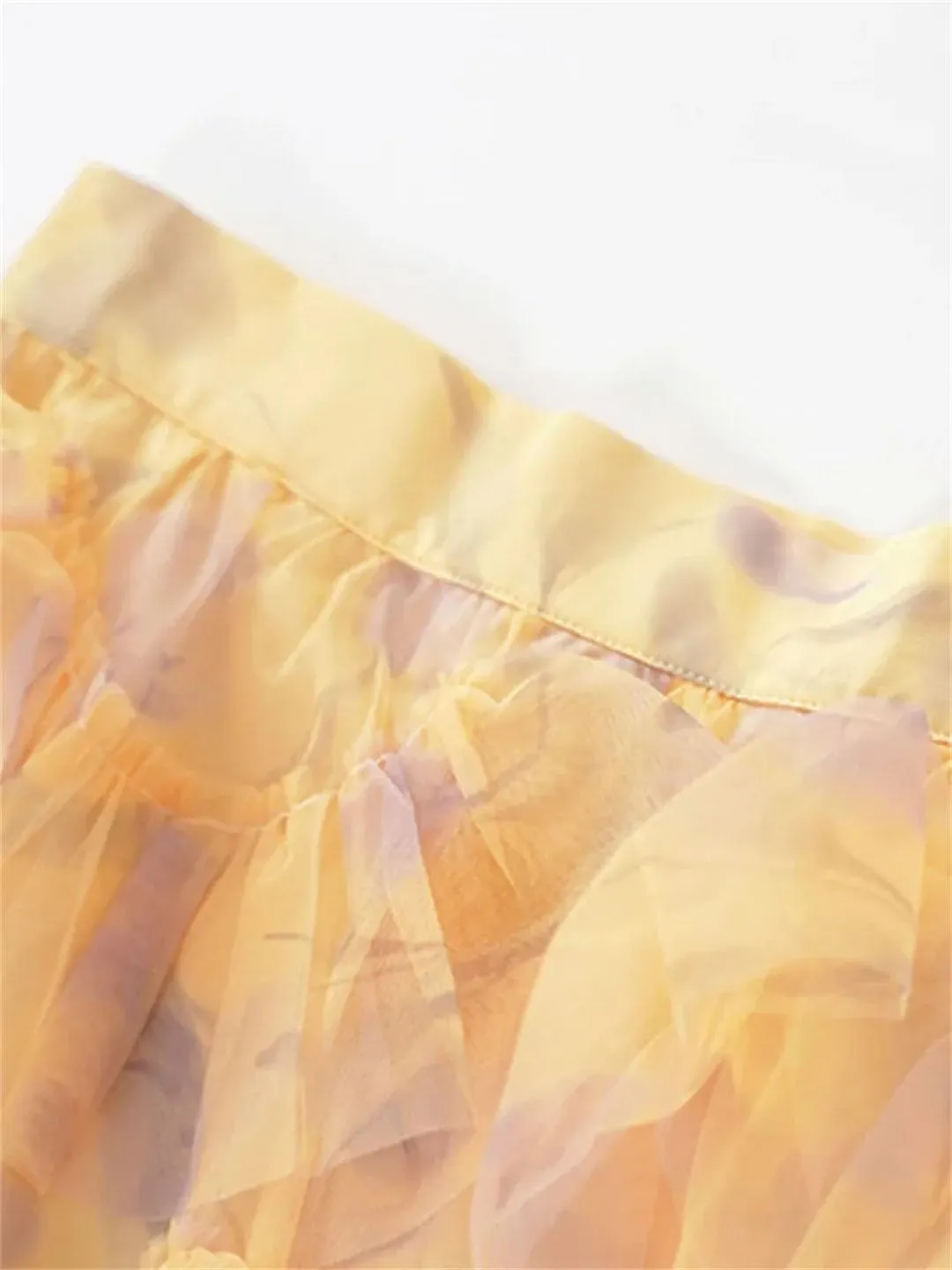 Women Gradient French Midi Skirt Patchwork Mesh A-Line Slim Casual Long Skirts Summer