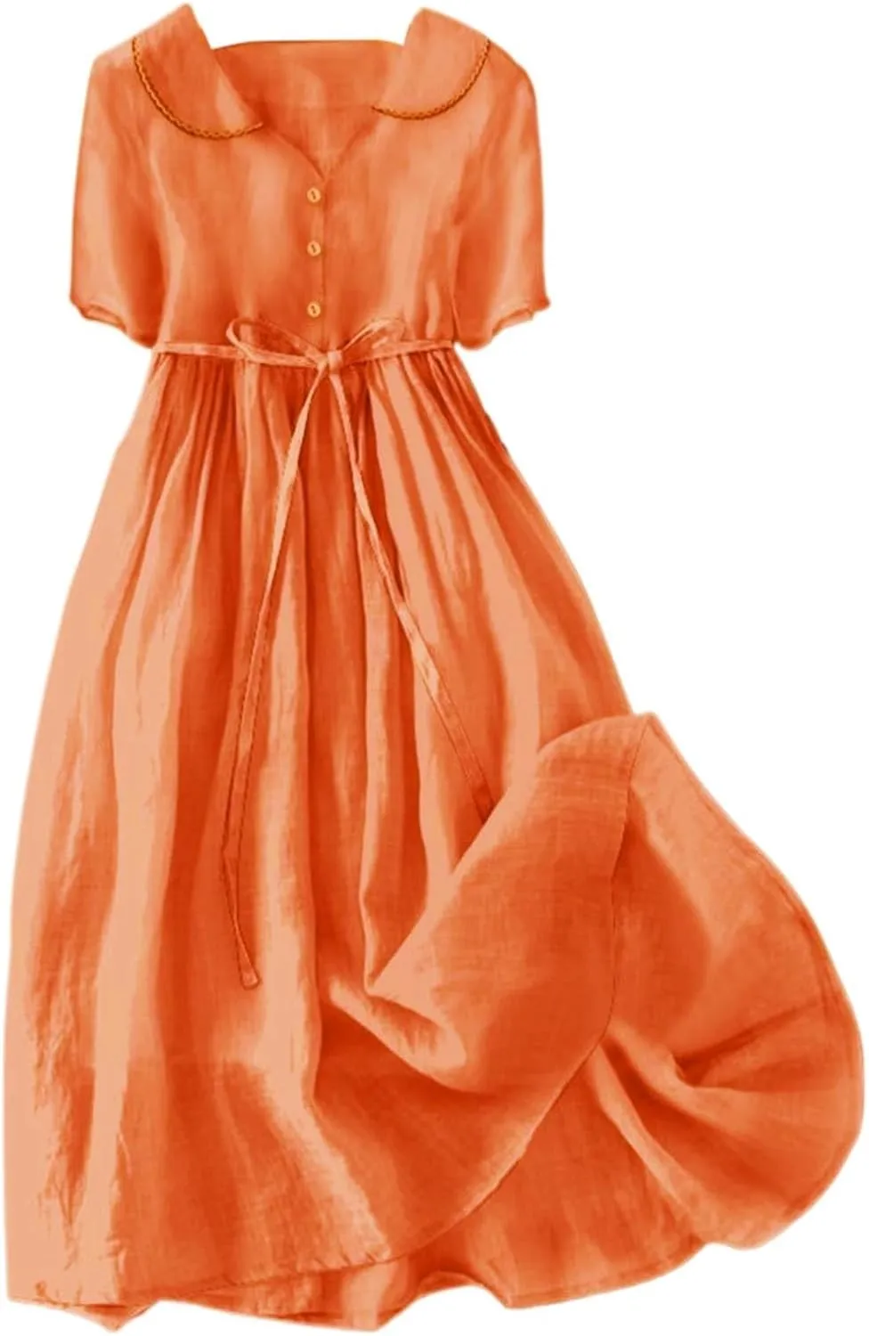 Women Korean Style Dresses Lace-Up Waist-Defined Henley Shirt Midi Dress Summer Half Sleeve Trendy A-Line Dress