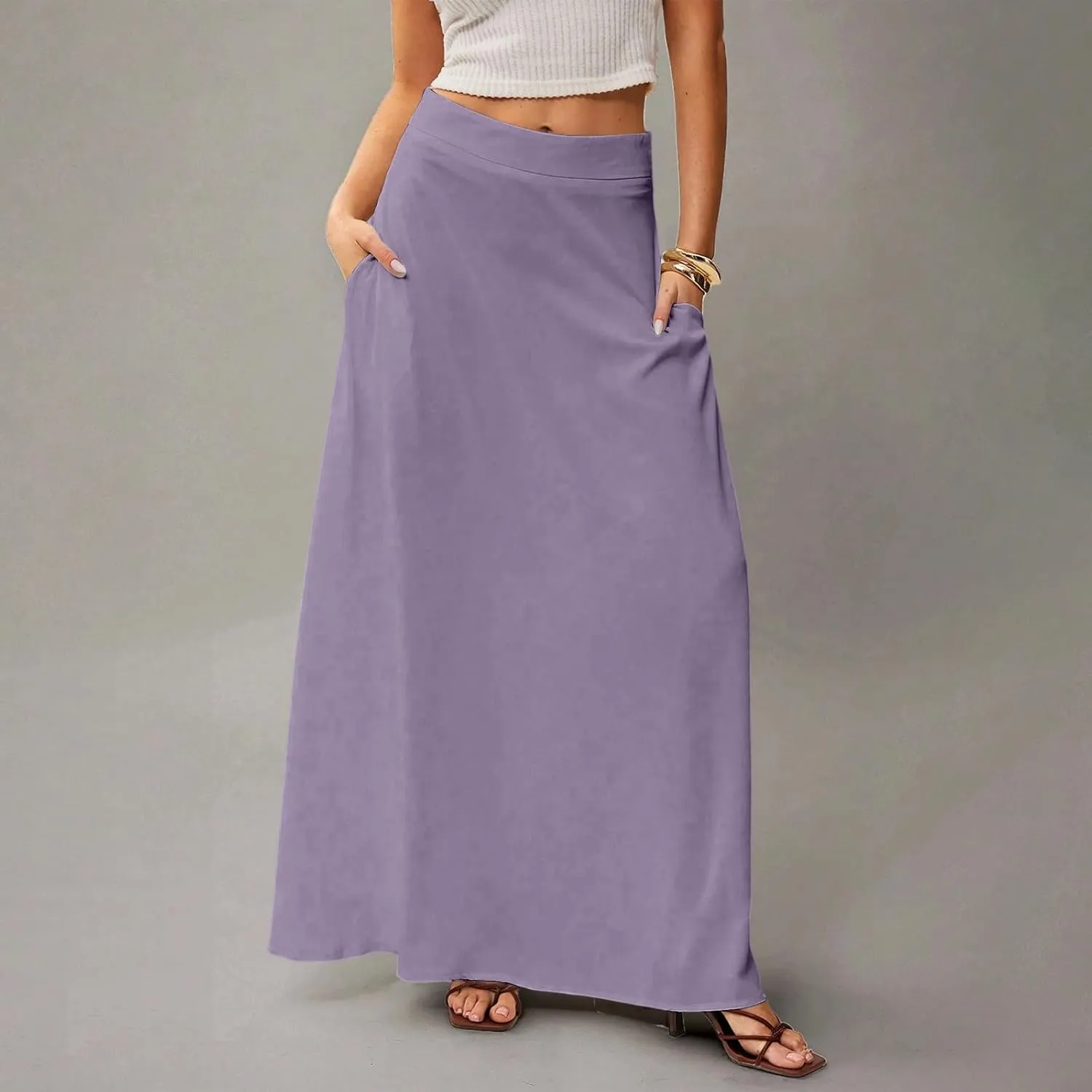 Women's Boho Dresses 2025 Floral Skirt Casual Elastic High Waist Maxi Skirts Flowy A Line Beach Long Skirt, S-2XL