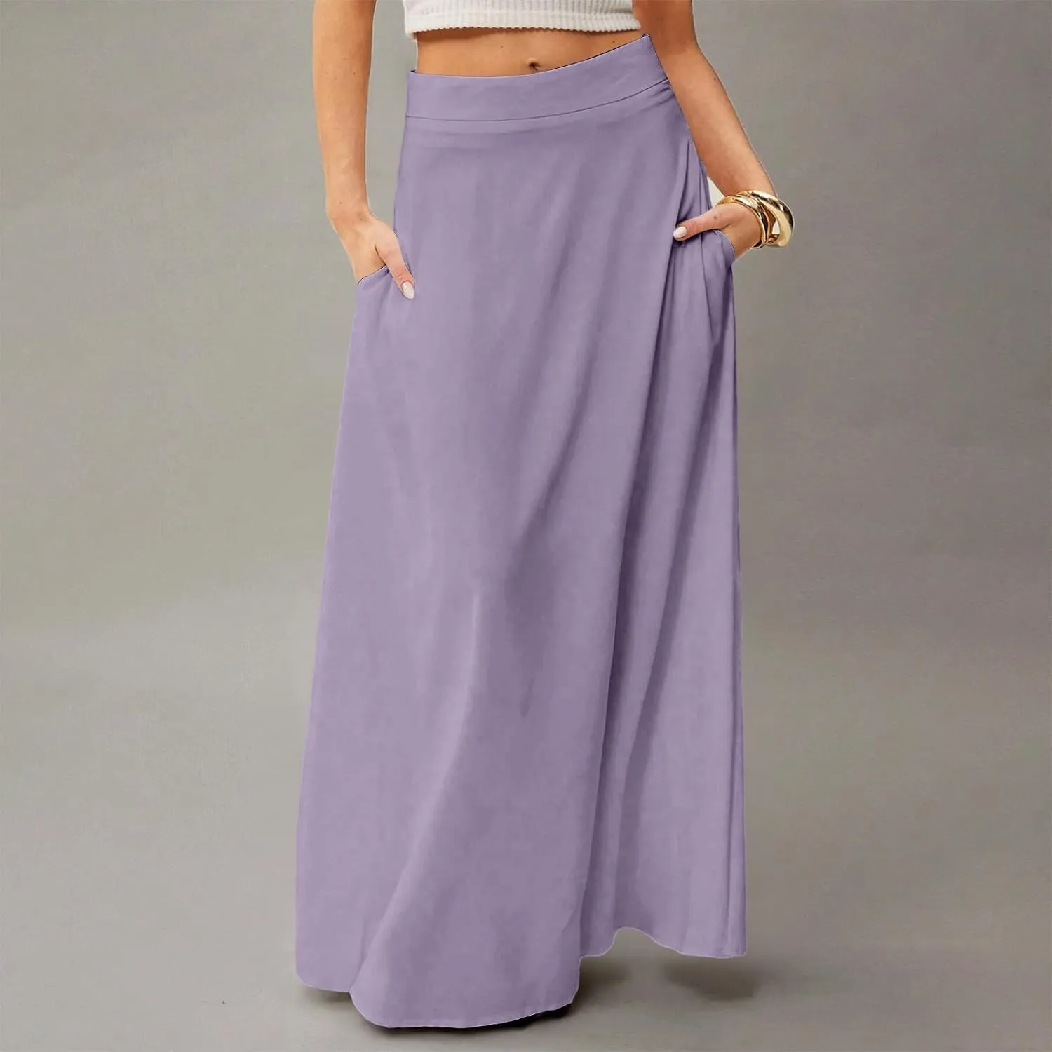 Women's Boho Dresses 2025 Floral Skirt Casual Elastic High Waist Maxi Skirts Flowy A Line Beach Long Skirt, S-2XL