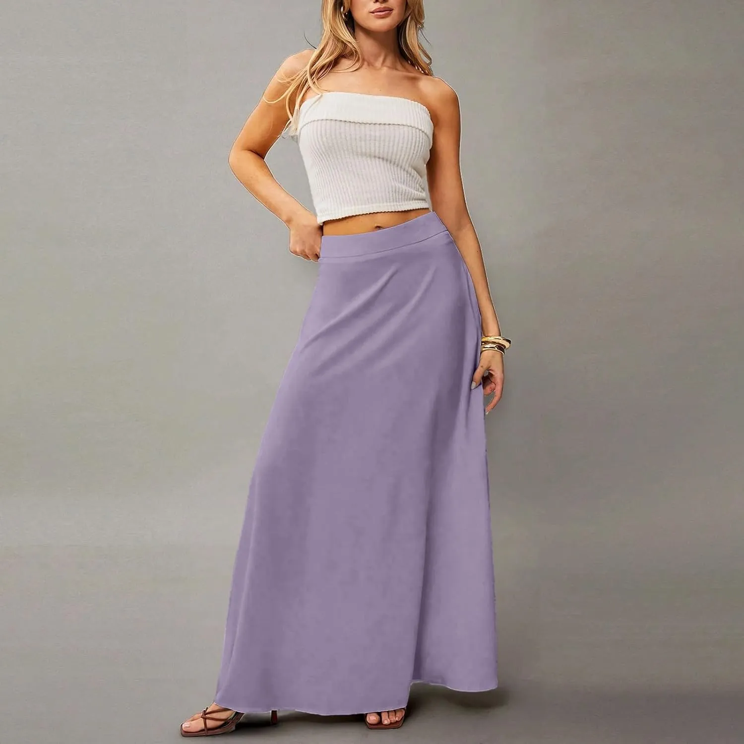Women's Boho Dresses 2025 Floral Skirt Casual Elastic High Waist Maxi Skirts Flowy A Line Beach Long Skirt, S-2XL
