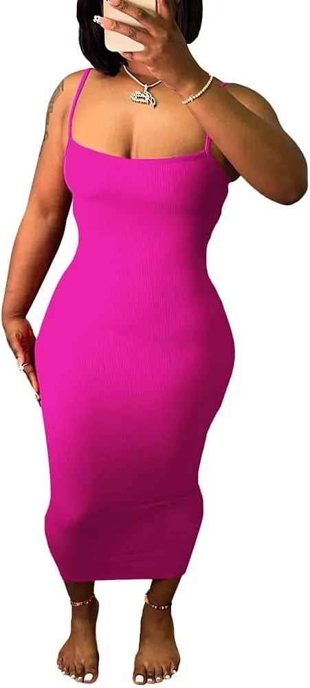 Women's Casual Short Sleeve Dress T Shirt Bodycon Dresses Ribbed V Neck Maxi Sundress Basic Party Club Dress with Pocket
