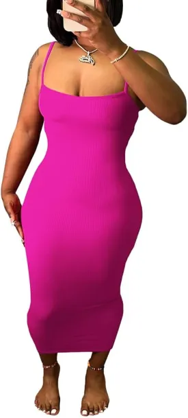 Women's Casual Short Sleeve Dress T Shirt Bodycon Dresses Ribbed V Neck Maxi Sundress Basic Party Club Dress with Pocket