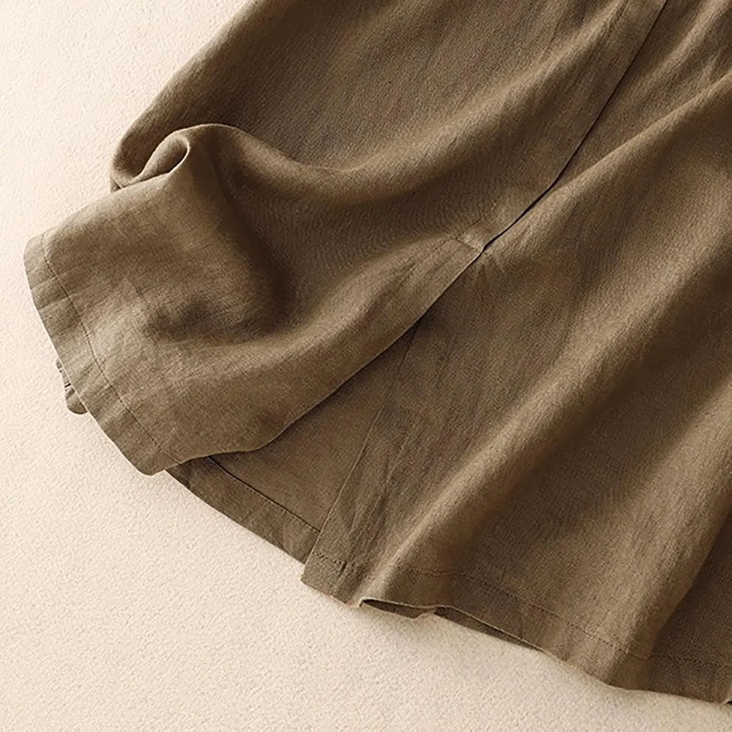 Womens Cotton Linen Skirts Summer Casual Loose Fit High Waisted Drawstring Pleated Swing Midi Skirt with Pockets