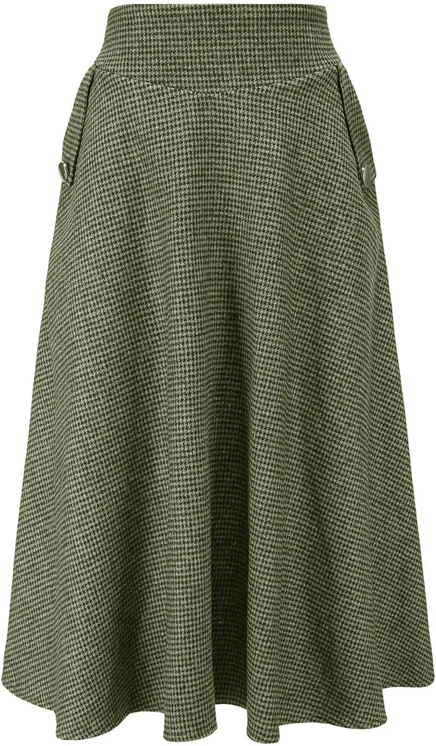 Women's High Waist Plaid Wool Maxi Skirt Thickened A-Line Long Flared Skirt