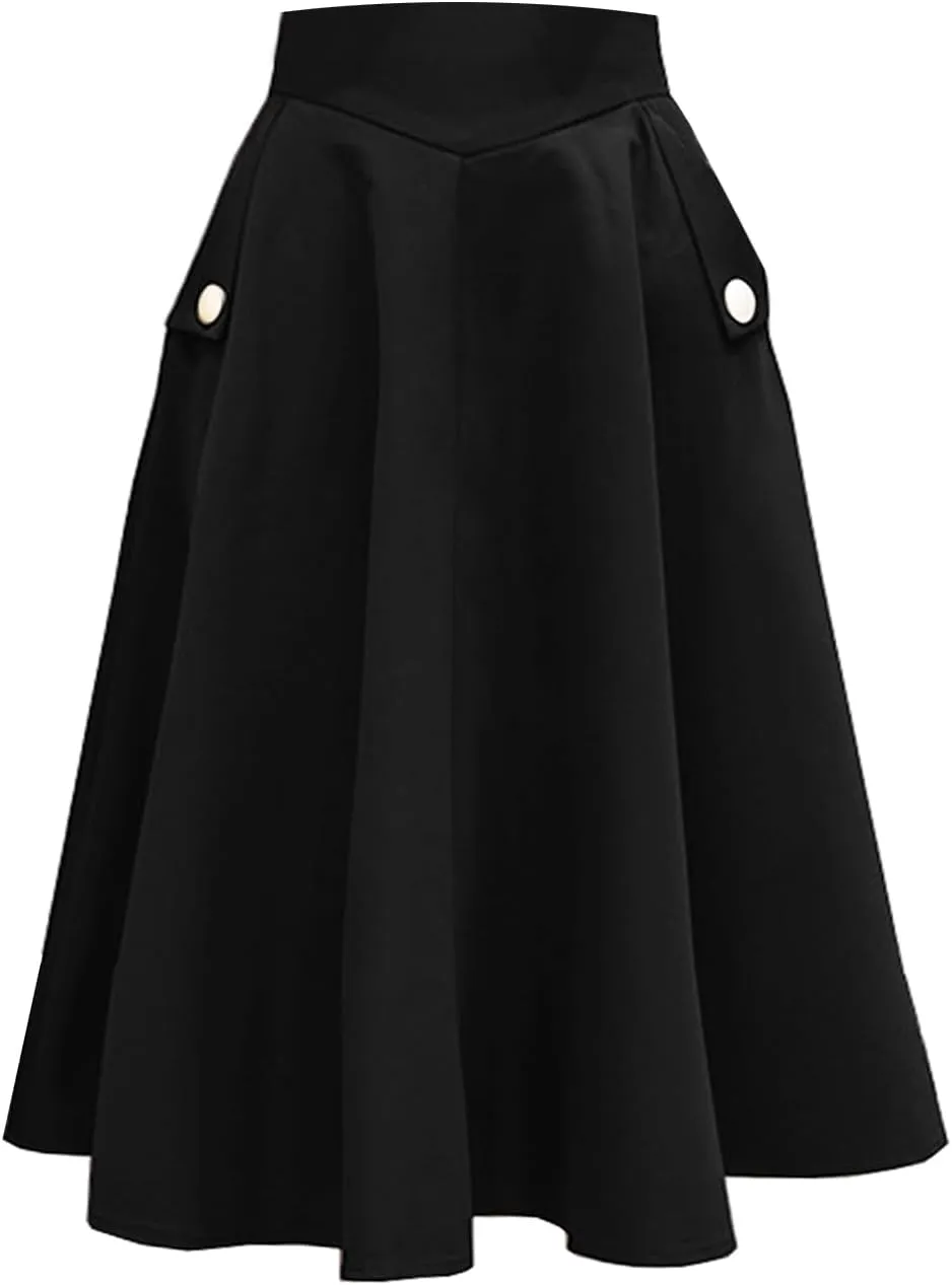 Women's High Waist Plaid Wool Maxi Skirt Thickened A-Line Long Flared Skirt
