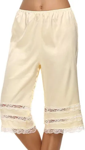 Women's Lace Trim Culotte Slip Snip-it Pettipants Bottom Split Skirt Bloomers Lingerie Satin Pant Slip