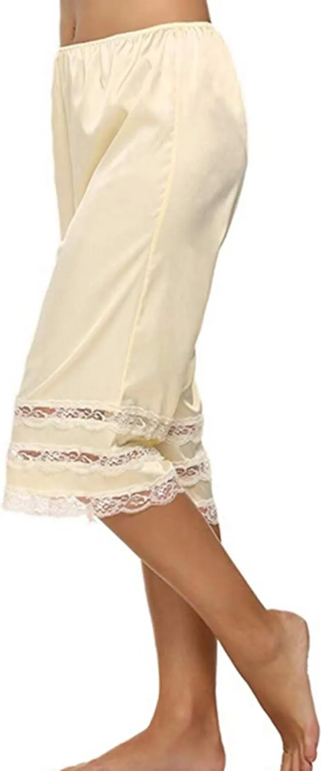 Women's Lace Trim Culotte Slip Snip-it Pettipants Bottom Split Skirt Bloomers Lingerie Satin Pant Slip
