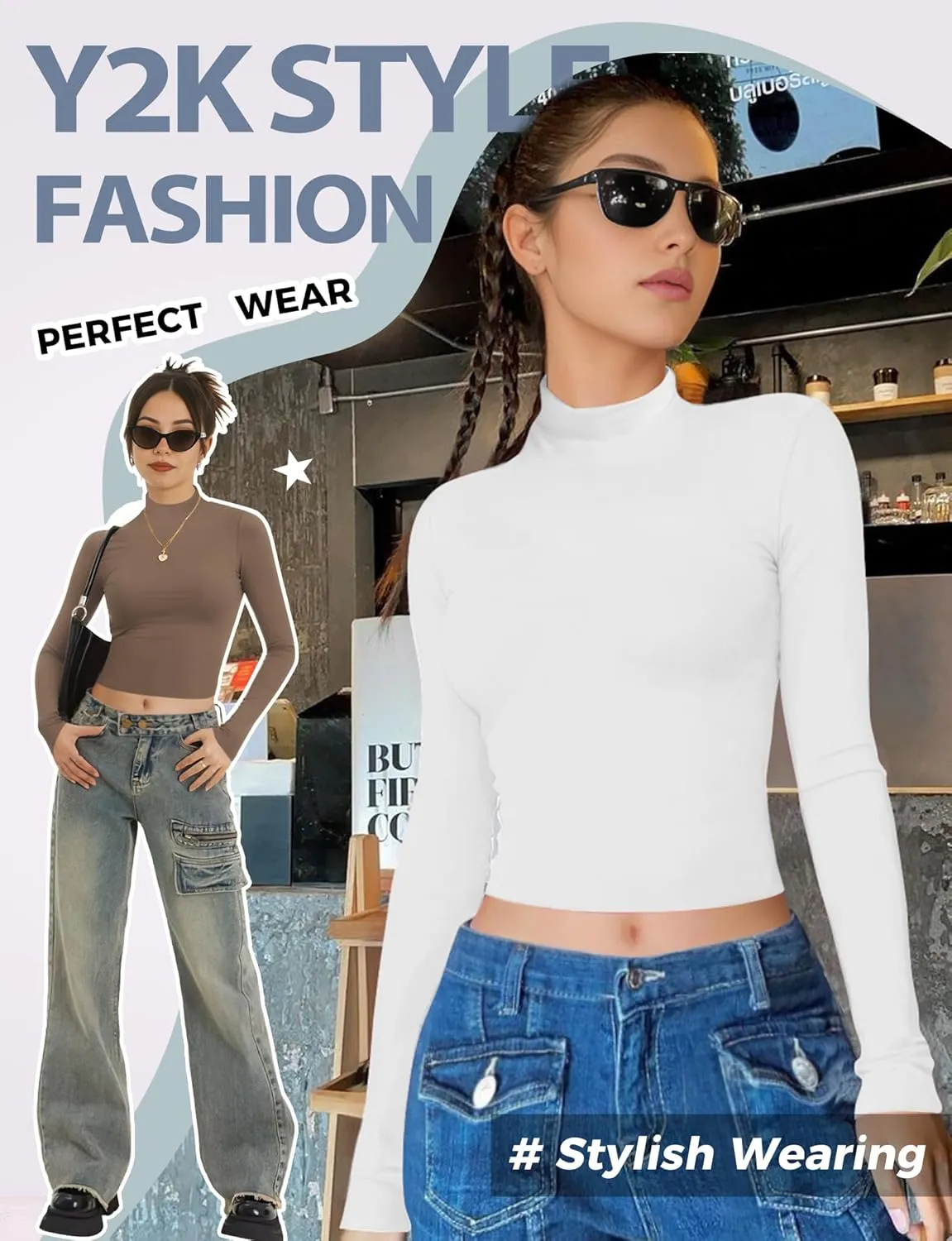 Womens Long Sleeve Crop Top Mock Turtleneck Sexy Slim Fitted Casual Base Layer Lightweight Soft Shirt Going Out Teen Sexy Top