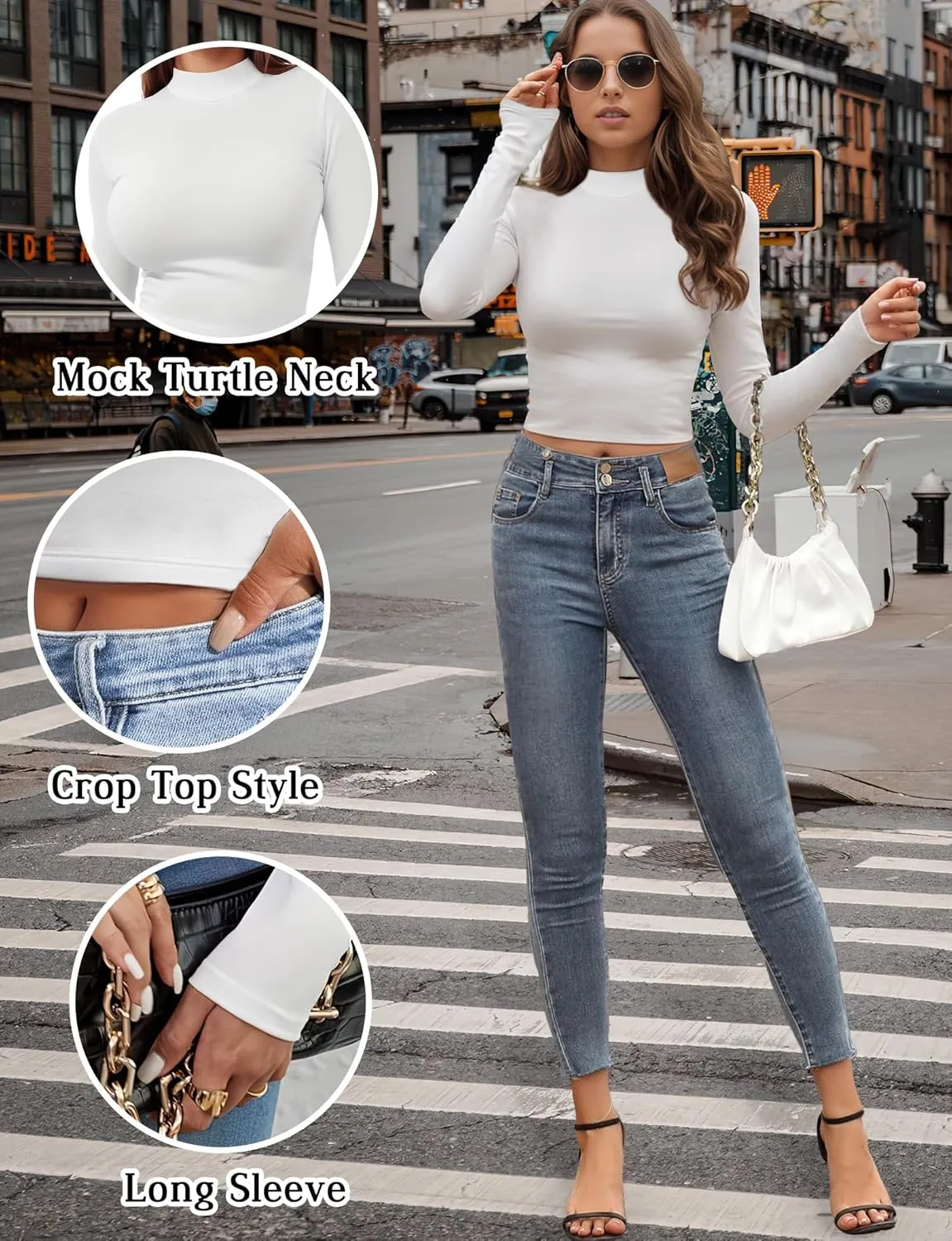 Womens Long Sleeve Crop Top Mock Turtleneck Sexy Slim Fitted Casual Base Layer Lightweight Soft Shirt Going Out Teen Sexy Top