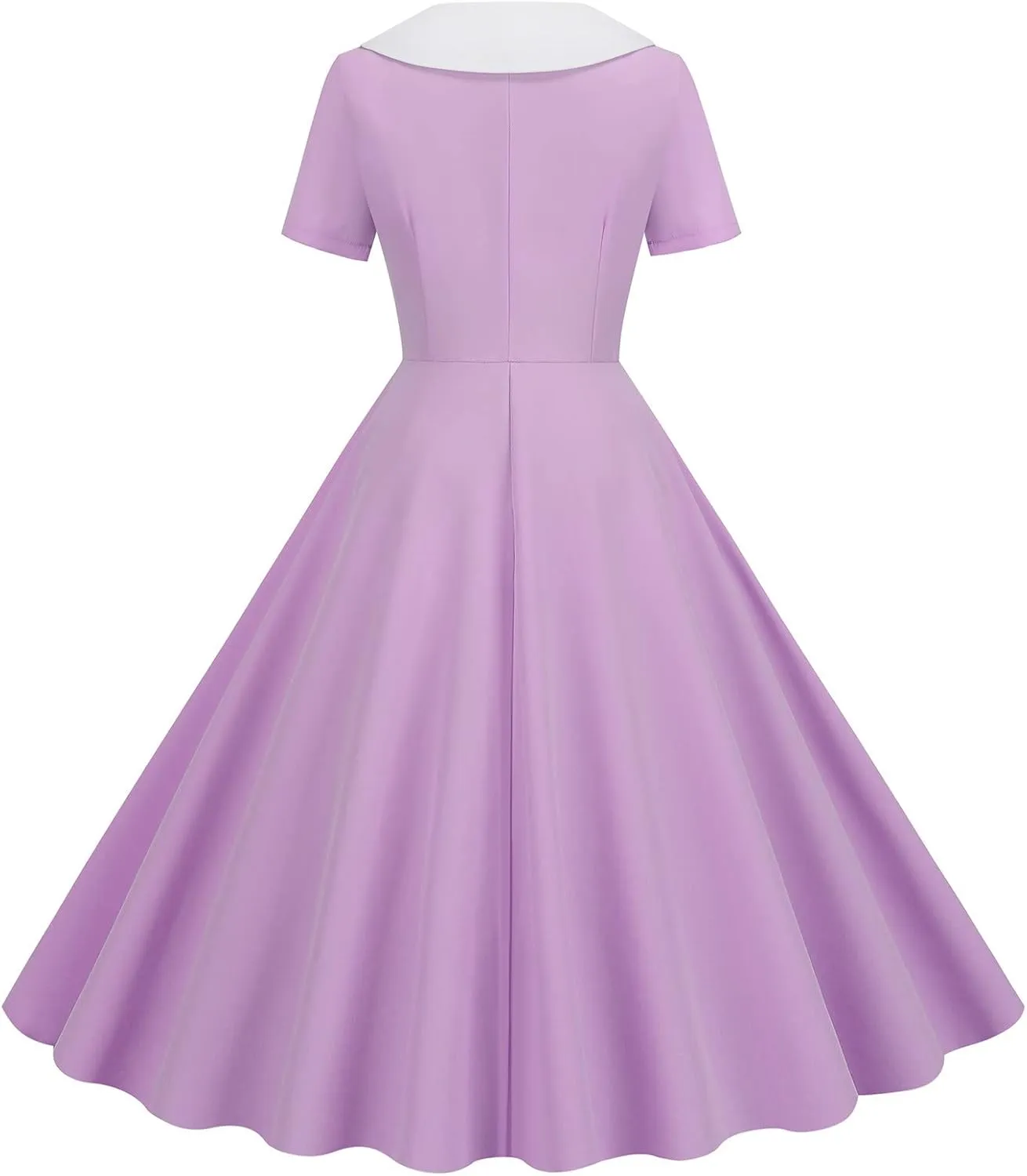 Women's Retro Dresses 60s Sailor Collar Short Sleeve Pinup Cocktail Dress Double Breasted Pleated A Line Swing Dress