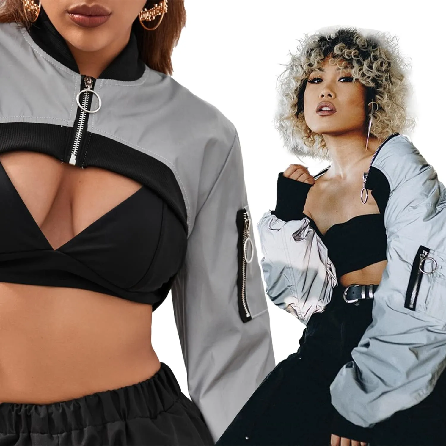 Ypser Reflective Rave Top Crop Top Shrug Techwear Shirt Rave Outfits For Women