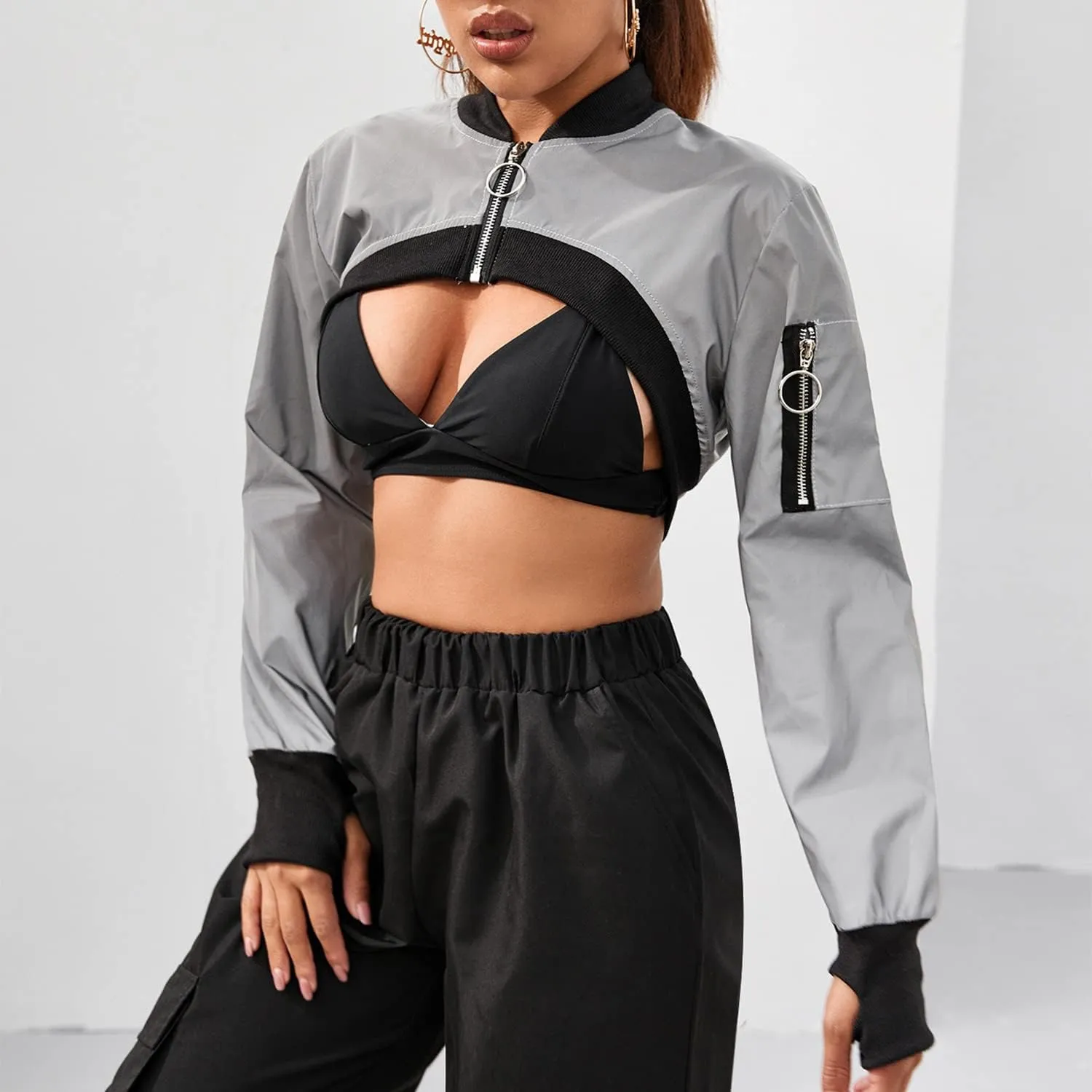 Ypser Reflective Rave Top Crop Top Shrug Techwear Shirt Rave Outfits For Women