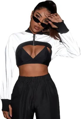 Ypser Reflective Rave Top Crop Top Shrug Techwear Shirt Rave Outfits For Women