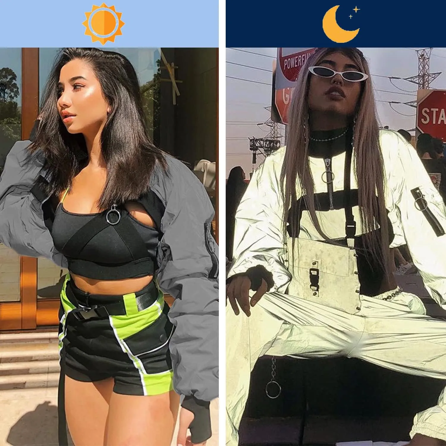 Ypser Reflective Rave Top Crop Top Shrug Techwear Shirt Rave Outfits For Women